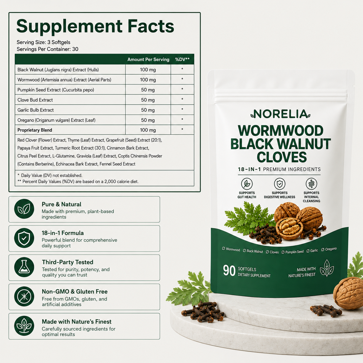 Norelia® Wormwood Black Walnut Cloves Softgels