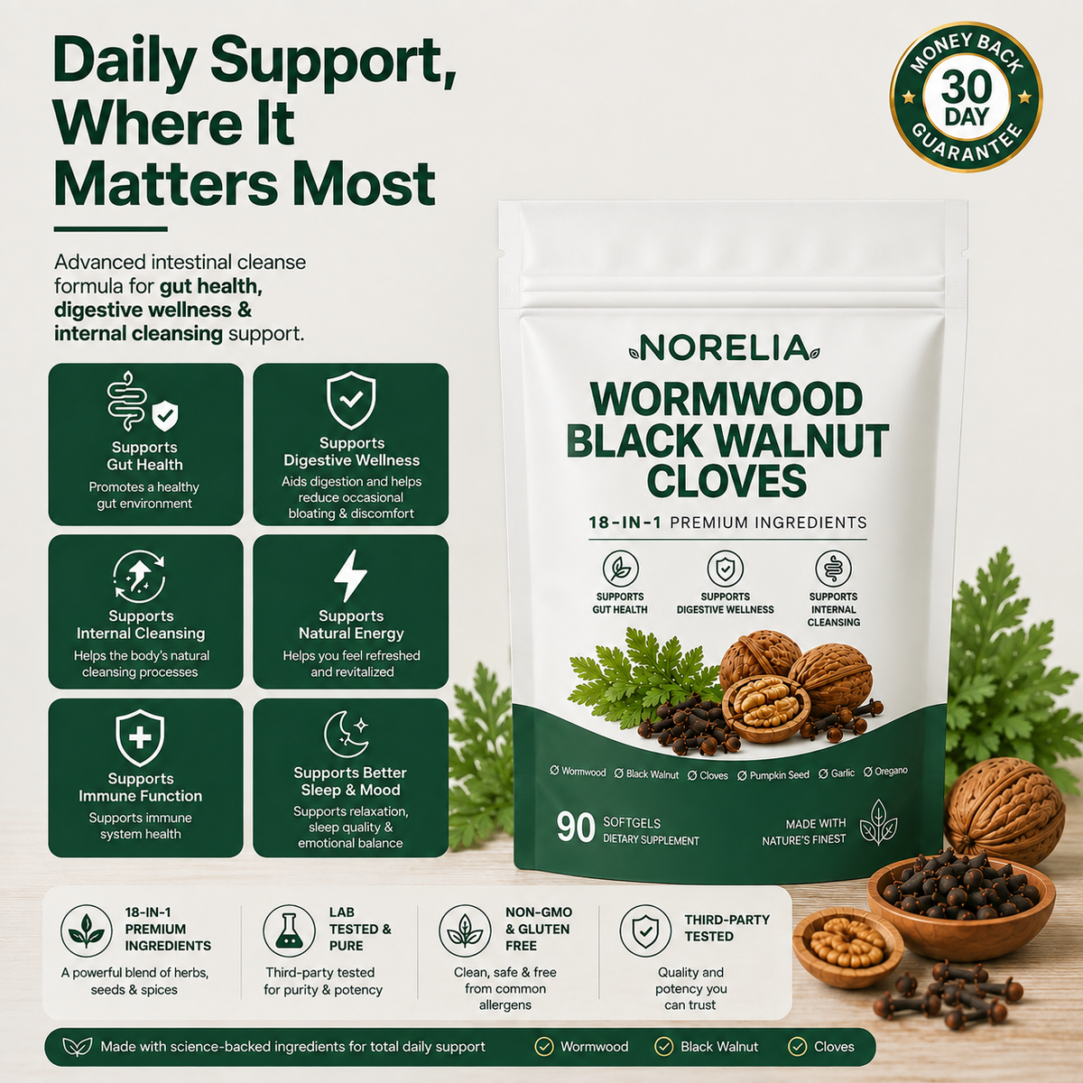 Norelia® Wormwood Black Walnut Cloves Softgels